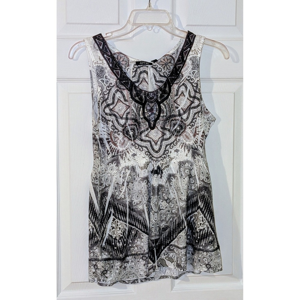 Apt 9 Womens Small Sleeveless Top‎ Blouse Gray Black Paisley Embellished NWT